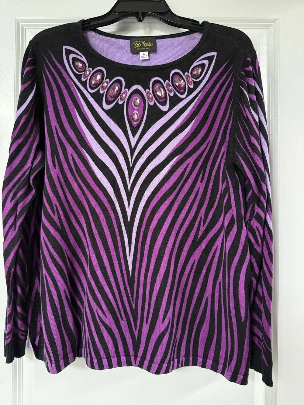 Bob Mackie Embellished Animal Print Top XL EUC